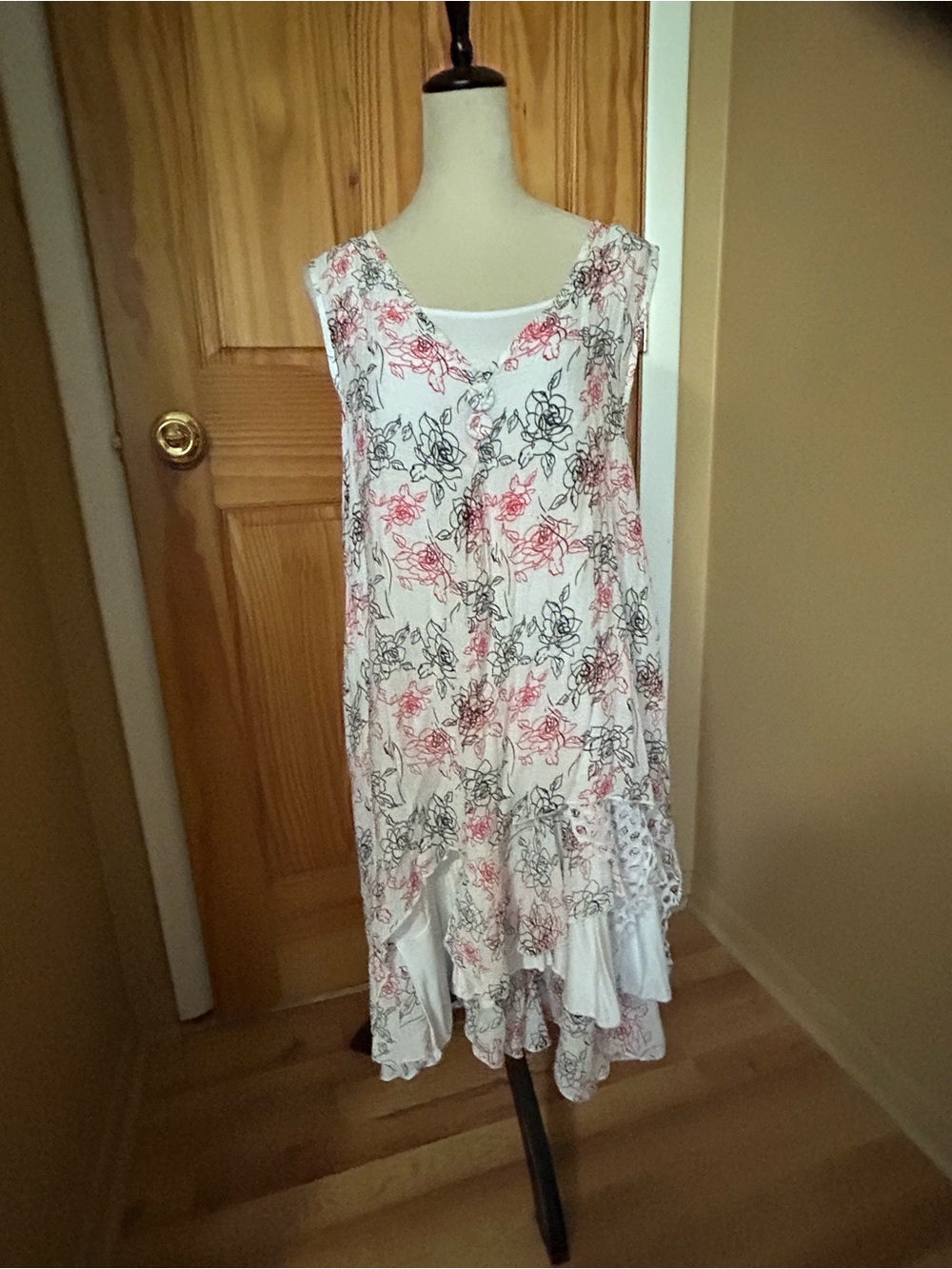 India Boutique White Dress with Pink and Gray Floral Print